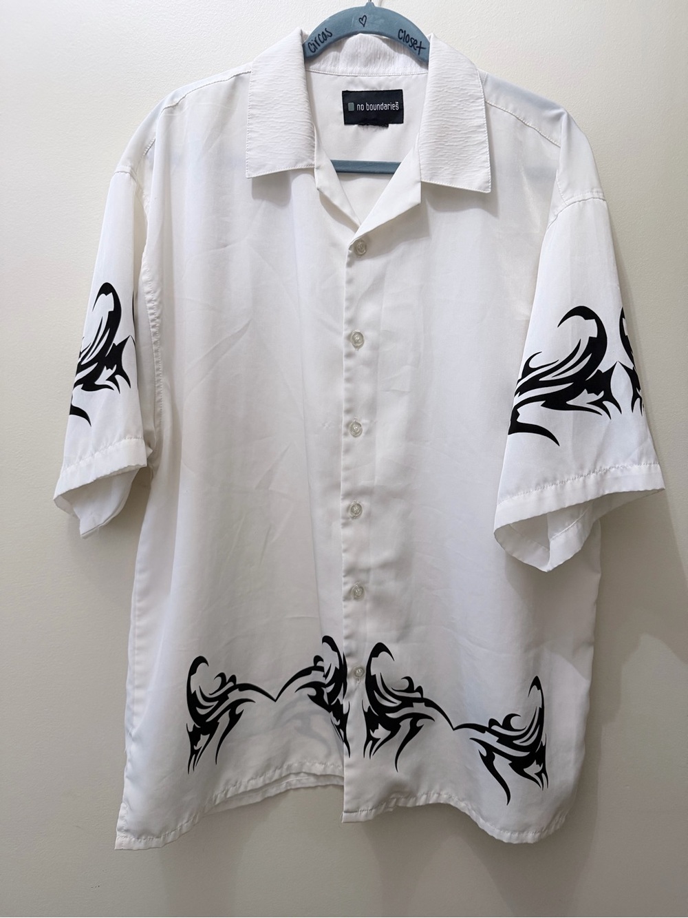Y2K 90s Tribal Flame Anime Dragon Open Collar Button Up Shirt No Boundaries 2XL